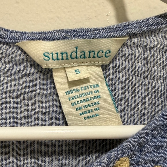 Sundance Embroidered Peplum Top Blue Tan L/S - Picture 2 of 6